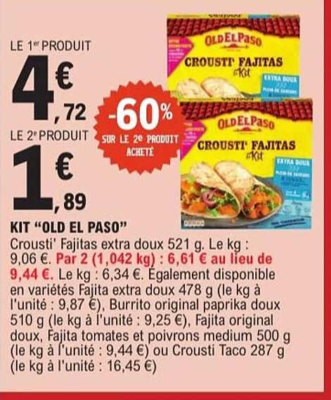 KIT “OLD EL PASO” Crousti’ Fajitas extra doux 521 g