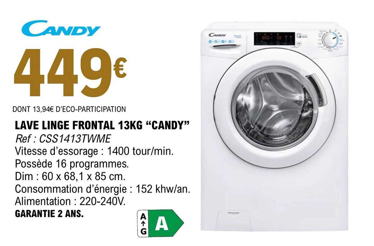 LAVE LINGE FRONTAL 13KG “CANDY”