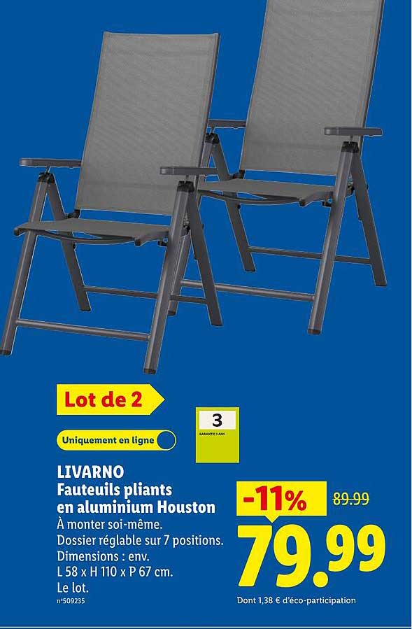 LIVARNO Fauteuils pliants en aluminium Houston
