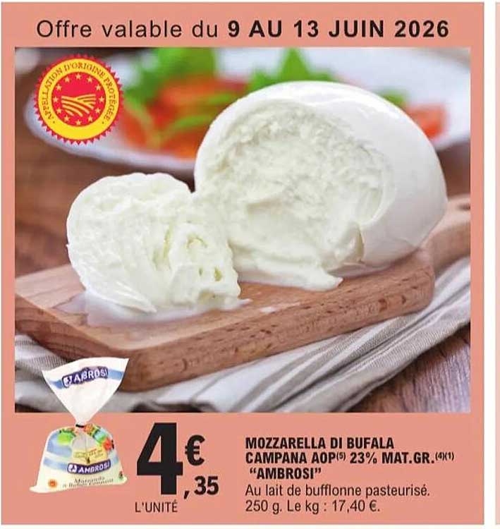MOZZARELLA DI BUFALA CAMPANA AOP 23% MAT.GR. "AMBROSI"