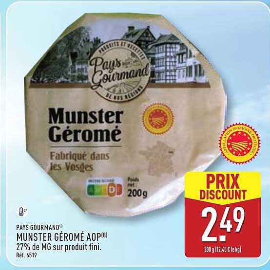 Munster Gérômé AOP(β) 27% de MG sur produit fini