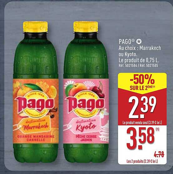 PAGO Au choix : Marrakech ou Kyoto. Le produit de 0,75 L.