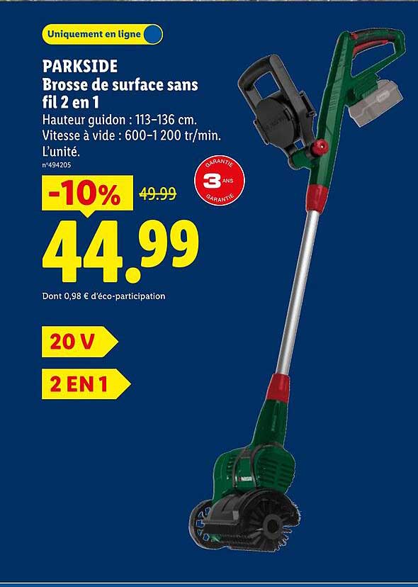 PARKSIDE Brosse de surface sans fil 2 en 1