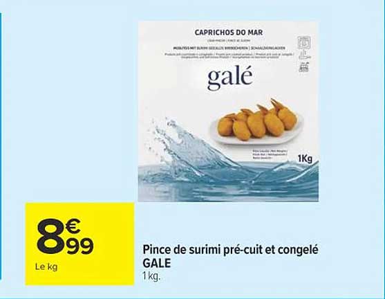 Pince de surimi pré-cuit et congelé GALE 1 kg.