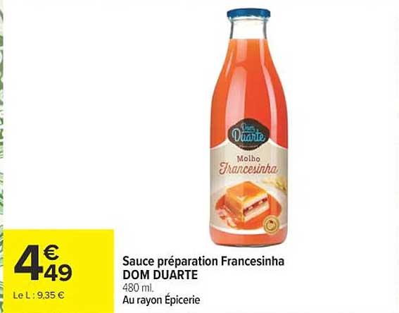 Sauce préparation Francesinha DOM DUARTE 480 ml. Au rayon Épicerie
