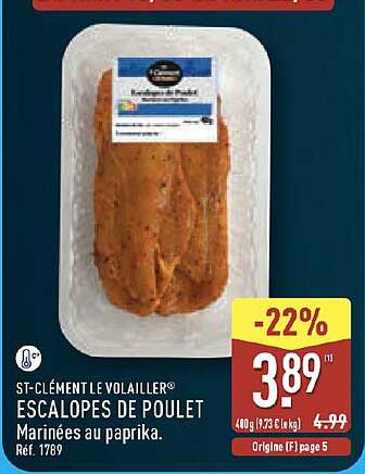 ST-CLÉMENT LE VOLAILLER® ESCALOPES DE POULET Marinées au paprika.