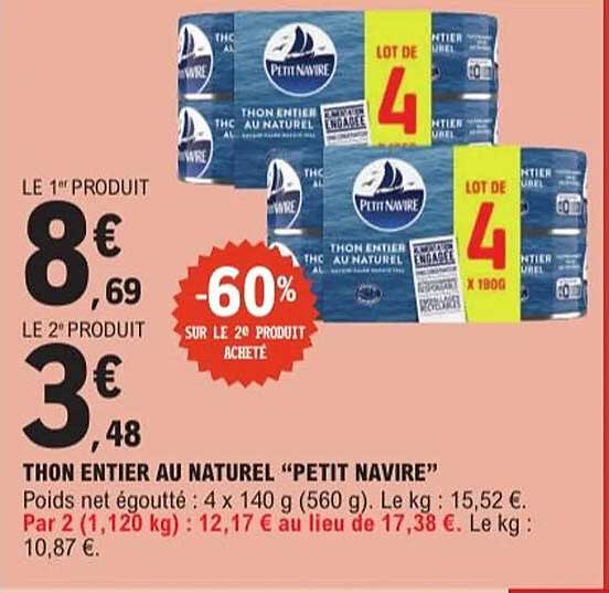 THON ENTIER AU NATUREL “PETIT NAVIRE”