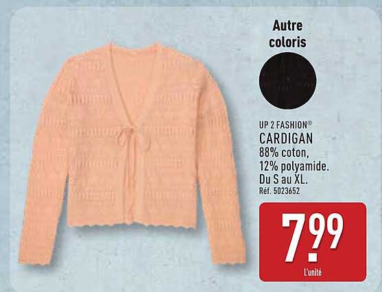 UP 2 FASHION® CARDIGAN 88% coton, 12% polyamide. Du S au XL. Réf. 5023652