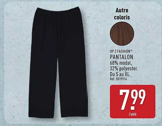 UP 2 FASHION® PANTALON 68% modal 32% polyester. Du S au XL. Réf. 5019914