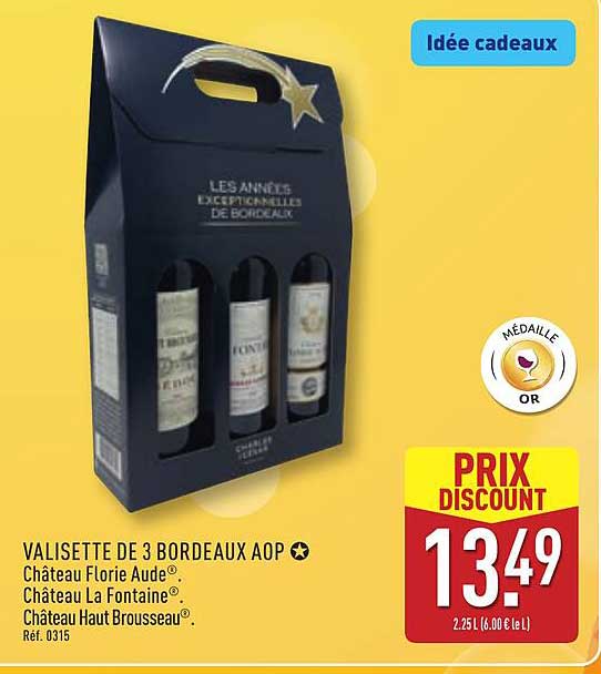 VALISETTE DE 3 BORDEAUX AOP Château Florie Aude®. Château La Fontaine®. Château Haut Brousseau®. Réf. 0315