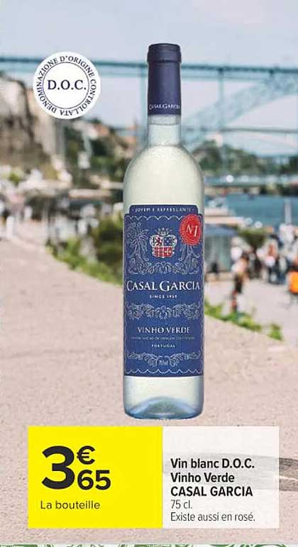 Vin blanc D.O.C. Vinho Verde CASAL GARCIA 75 cl. Existe aussi en rosé.