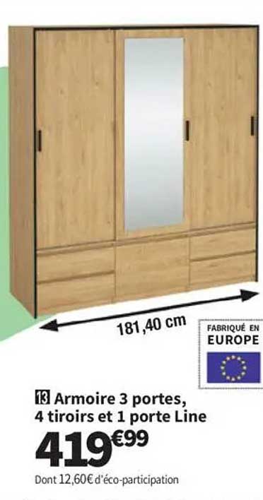 Armoire 3 portes, 4 tiroirs et 1 porte Line
