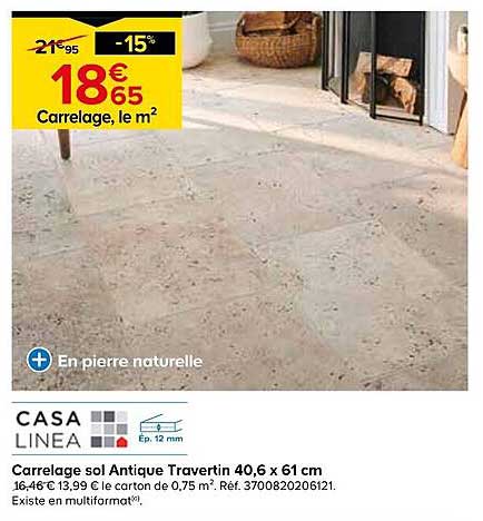 Carrelage sol Antique Travertin 40,6 x 61 cm