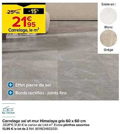 Carrelage sol et mur Himalaya gris 60 x 60 cm