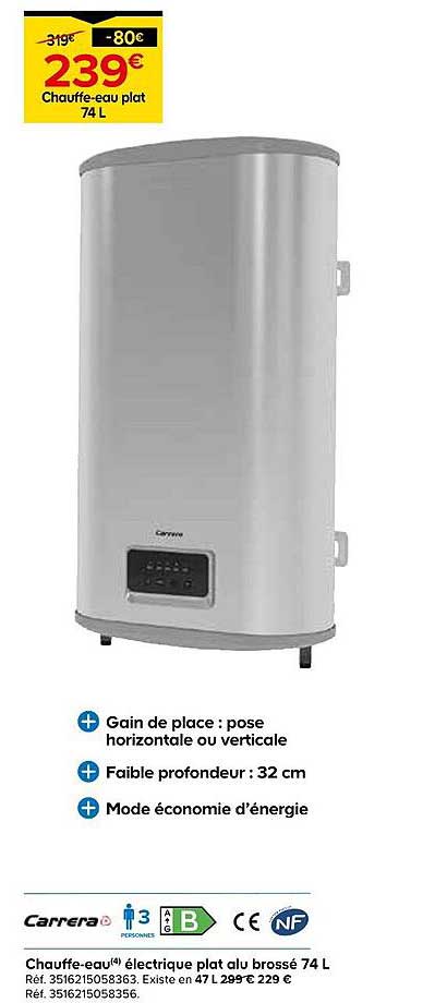 Chauffe-eau plat au brossé 74 L