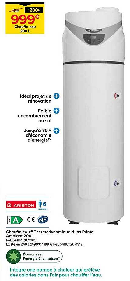 Chauffe-eau Thermodynamique Nuos Primo Ambiant 200 L