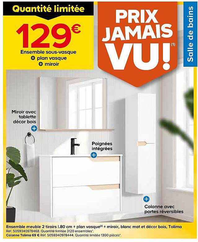 Ensemble sous-vasque + plan vasque + miroir