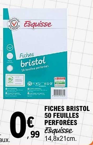 FICHES BRISTOL 50 FEUILLES PERFORÉES