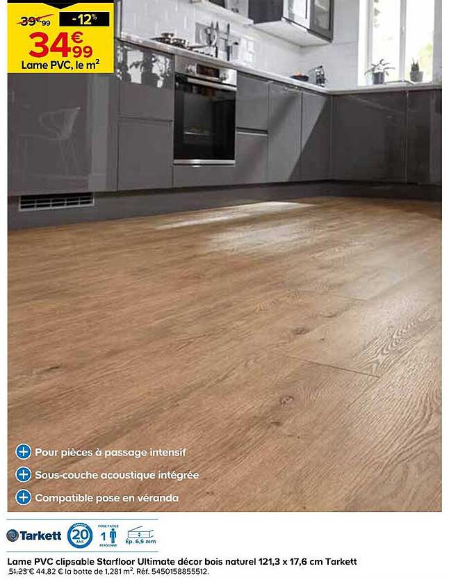 Lame PVC clipsable Starfloor Ultimate décor bois naturel 121,3 x 17,6 cm Tarkett
