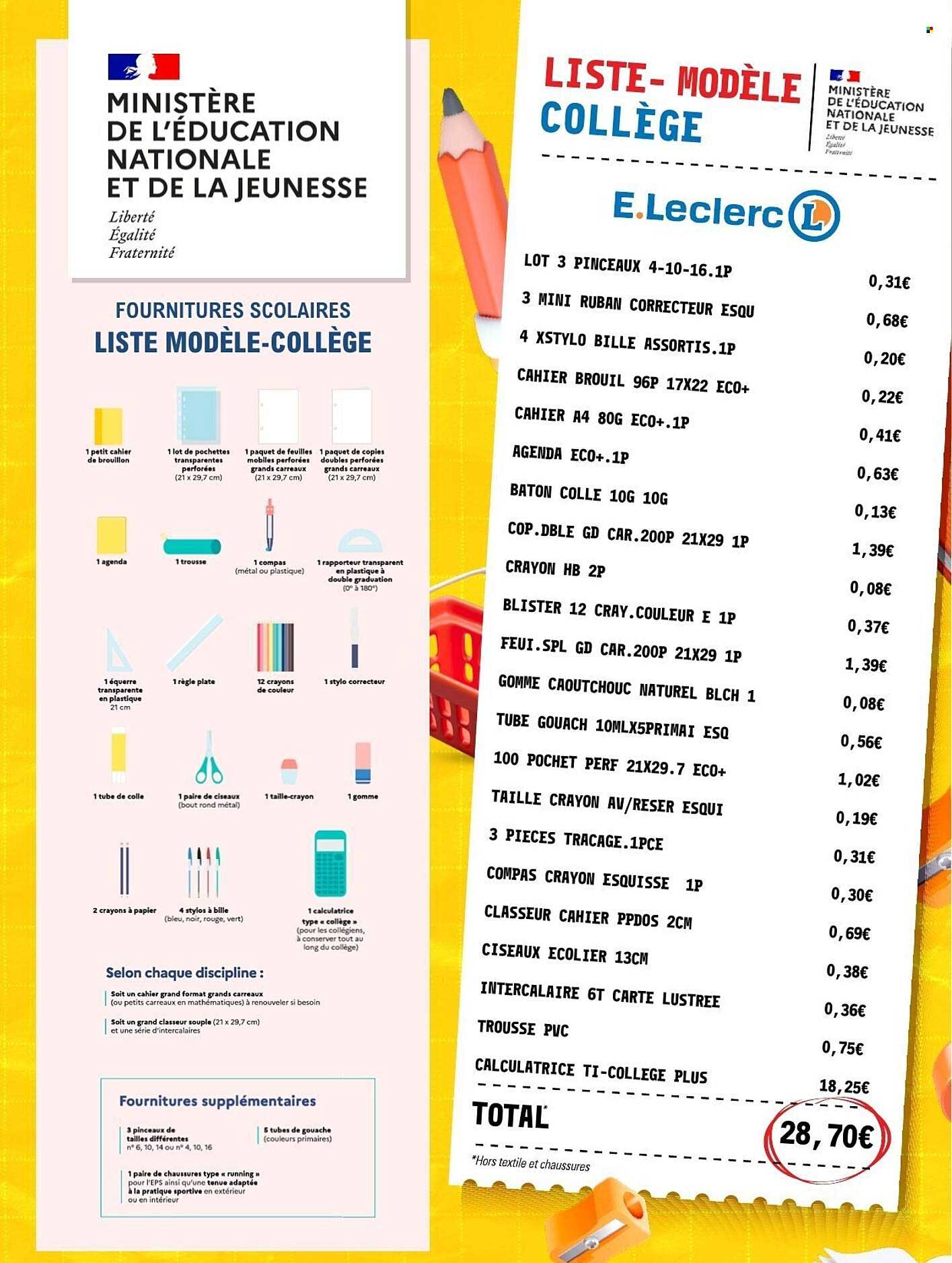 LISTE MODÈLE COLLÈGE