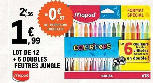 LOT DE 12 + 6 DOUBLES FEUTRES JUNGLE