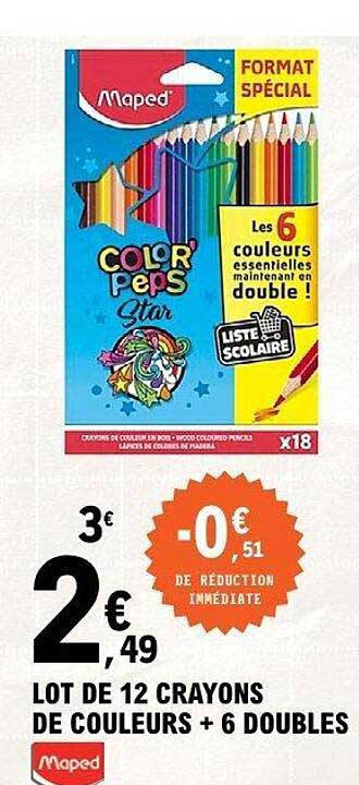 LOT DE 12 CRAYONS DE COULEURS + 6 DOUBLES