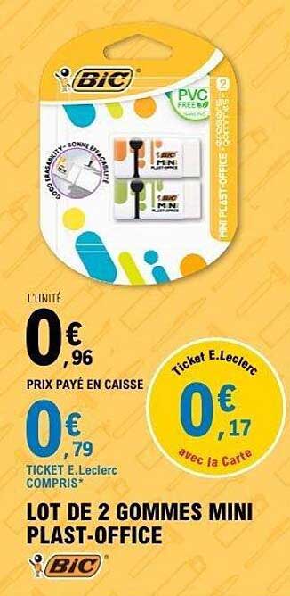 LOT DE 2 GOMMES MINI PLAST-OFFICE