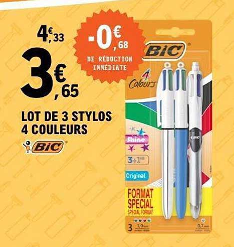 LOT DE 3 STYLOS 4 COULEURS