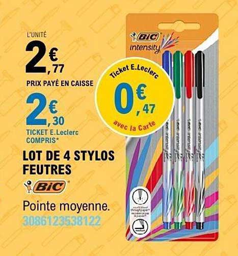 LOT DE 4 STYLOS FEUTRES BIC