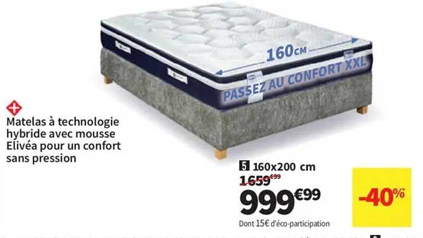Matelas à technologie hybride avec mousse Élivéa pour un confort sans pression