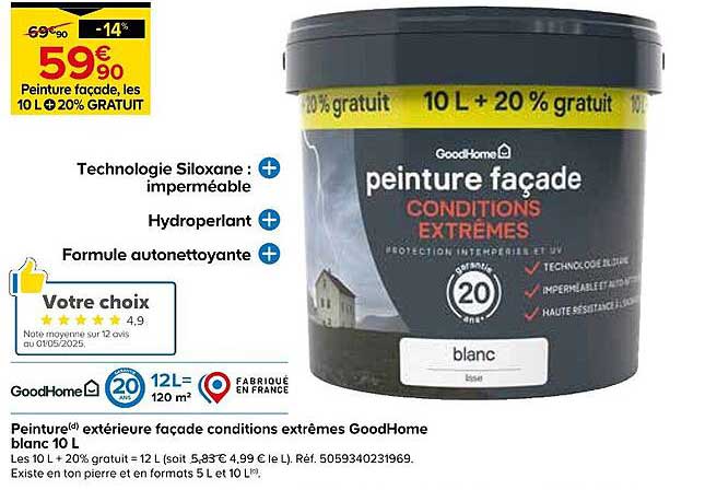 Peinture façade, les 10 L + 20 % GRATUIT