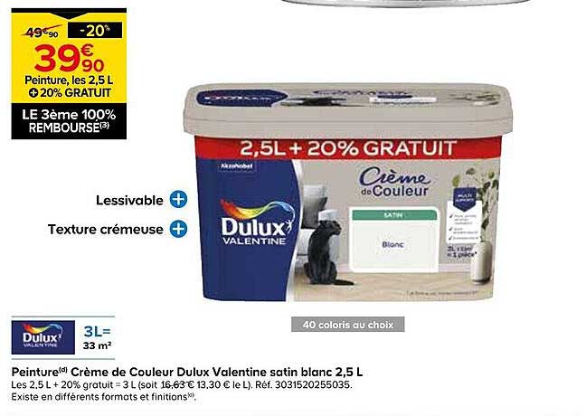 Peinture, les 2,5 L + 20% GRATUIT