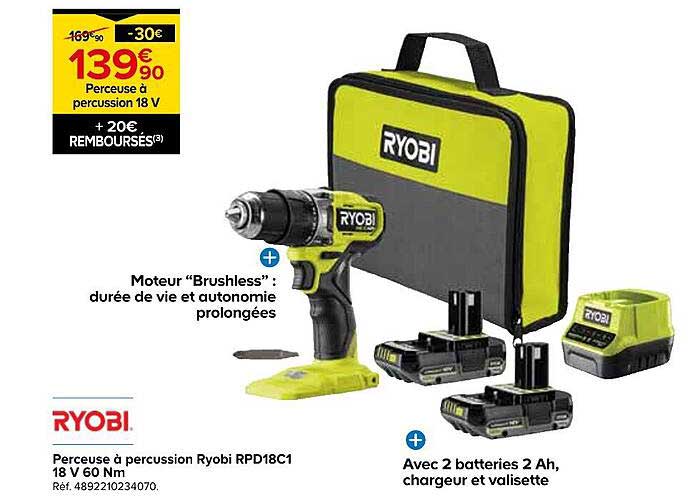 Perceuse à percussion Ryobi RPD18C1 18 V 60 Nm