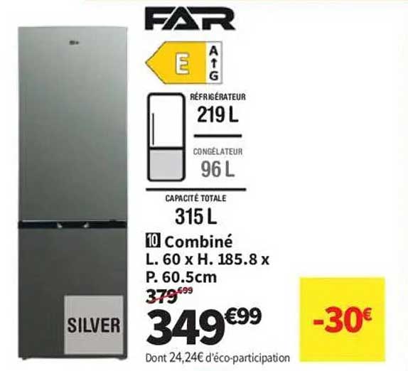 Réfrigérateur Combiné FAR Silver 315 L