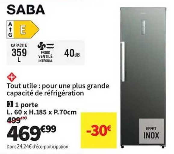 SABA Réfrigérateur - 359 L - 1 porte