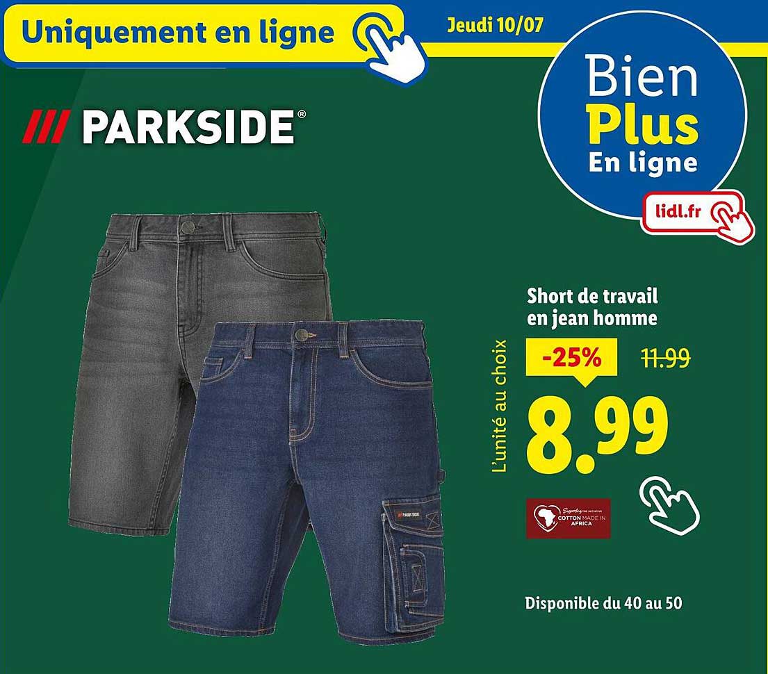 Short de travail en jean homme