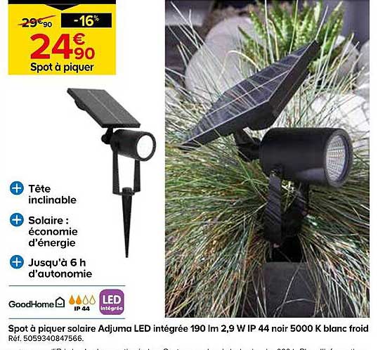 Spot à piquer solaire Adjuma LED intégrée 190 lm 2,9 W IP 44 noir 5000 K blanc froid