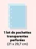 1 lot de pochettes transparentes perforées (21 x 29,7 cm)