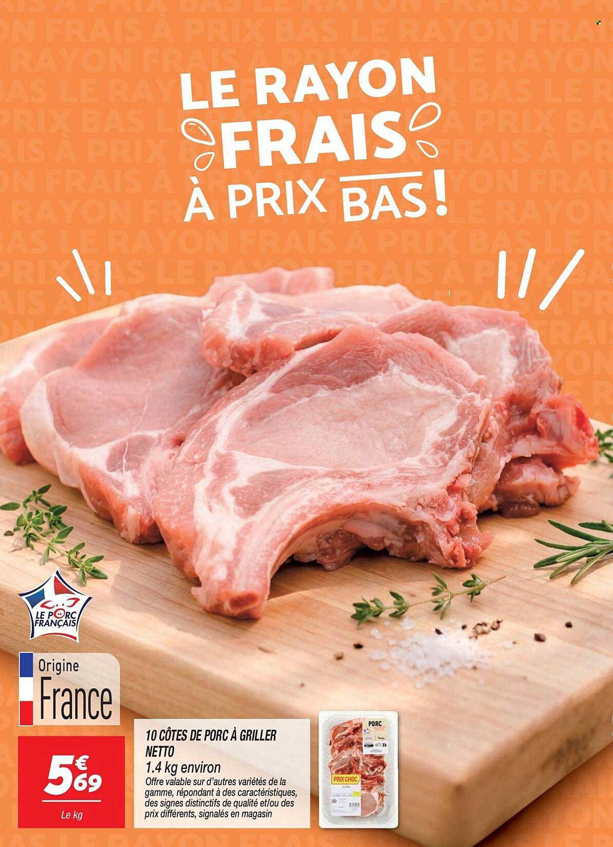 10 CÔTES DE PORC À GRILLER NETTO 1.4 kg environ