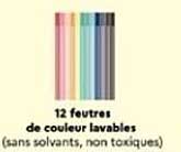 12 feutres de couleur lavables (sans solvants, non toxiques)