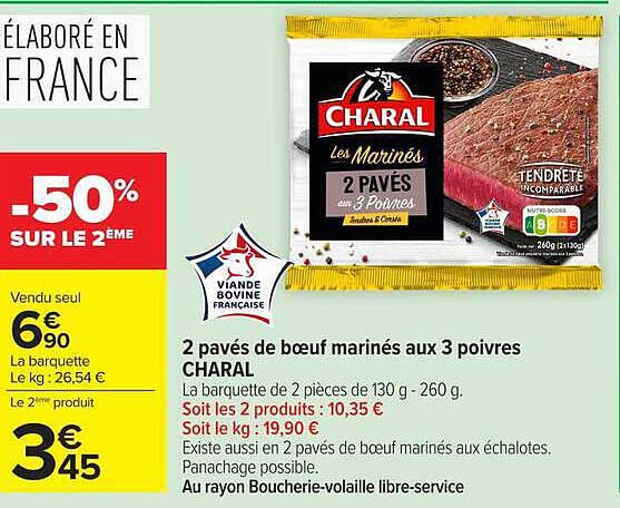 2 pavés de bœuf marinés aux 3 poivres CHARAL