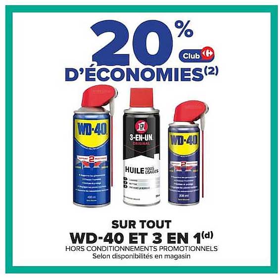 20% d’économies Club Carrefour sur tout WD-40 et 3 en 1