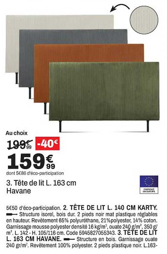 3. Tête de lit L. 163 cm Havane