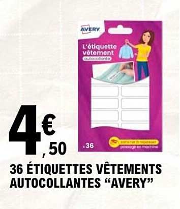 36 ÉTIQUETTES VÊTEMENTS AUTOCOLLANTES “AVERY”