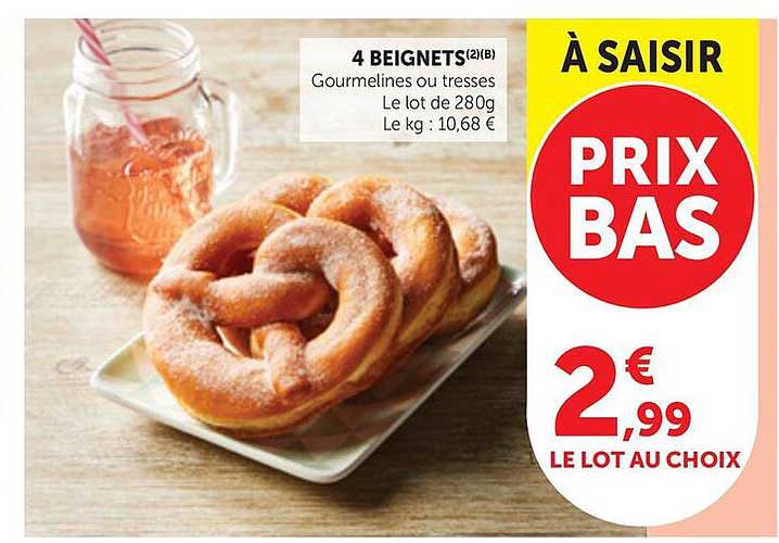 4 BEIGNETS 2(1)B Gourmelines ou tresses Le lot de 280g Le kg : 10,68 €