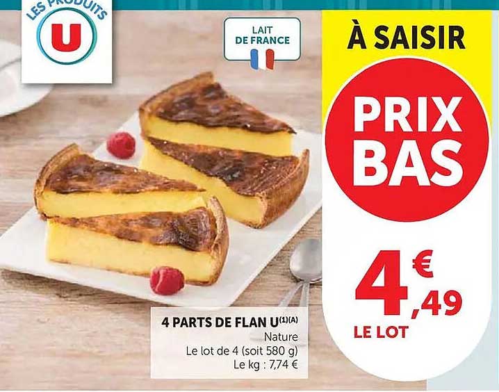 4 PARTS DE FLAN U Nature Le lot de 4 (soit 580 g)