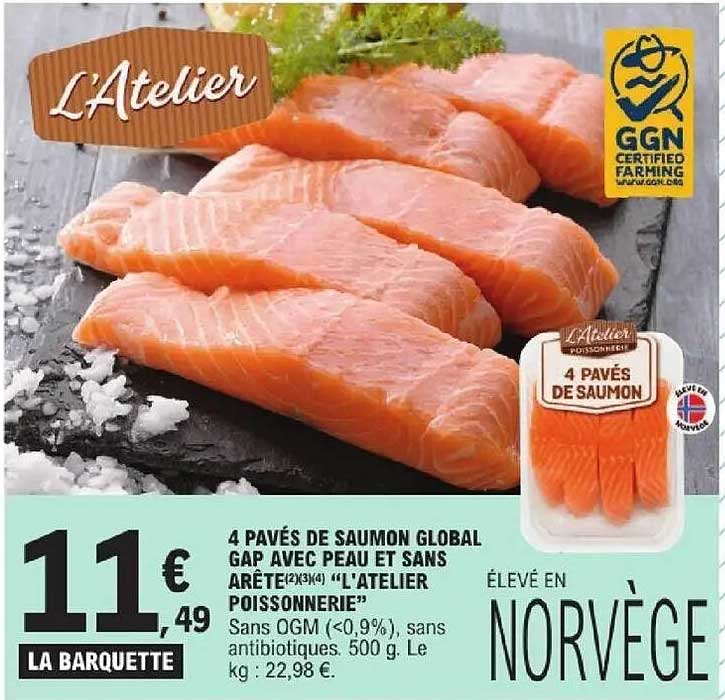4 PAVÉS DE SAUMON GLOBAL GAP AVEC PEAU ET SANS ARÊTE L’ATELIER POISSONNERIE