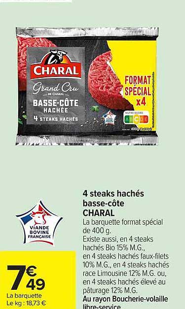 4 steaks hachés basse-côte CHARAL