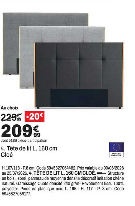 4. Tête de lit L. 160 cm Cloé