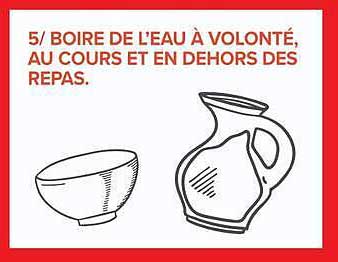 5/ BOIRE DE L’EAU A VOLONTÉ, AU COURS ET EN DEHORS DES REPAS.
